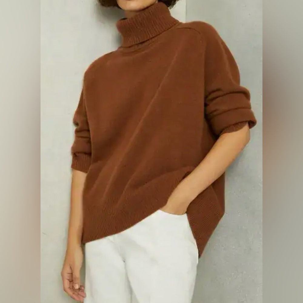 Reiss Camel Turtleneck Wool Cashmere Medium